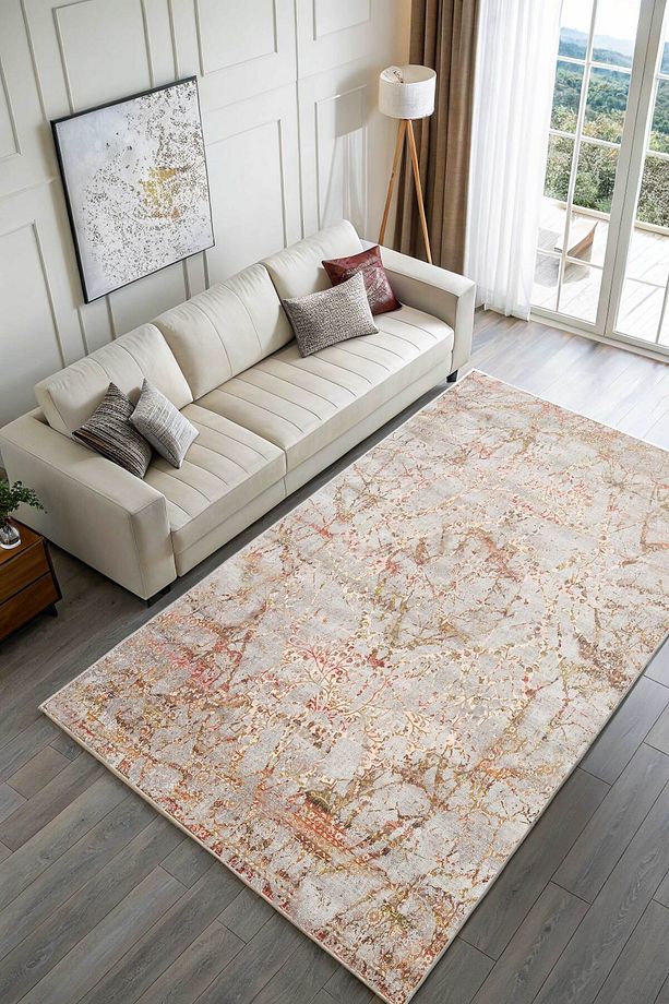 Kaşmir doku yumuşak kaymaz pamuk taban oturma odası salon mutfak koridor bronz turuncu halı kilim - 3