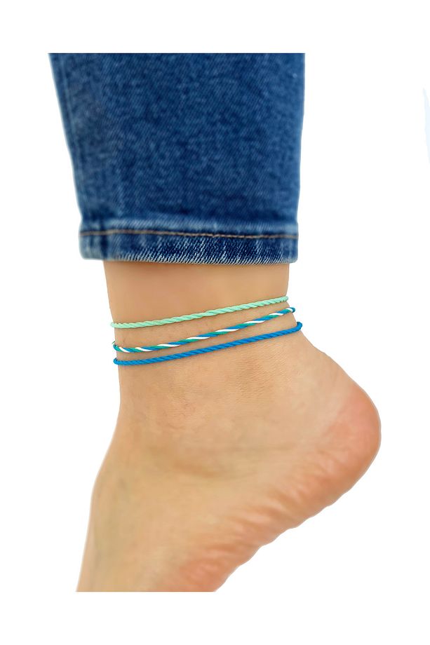 3'lü Unisex İp Halhal Kombin Mavi set - 3