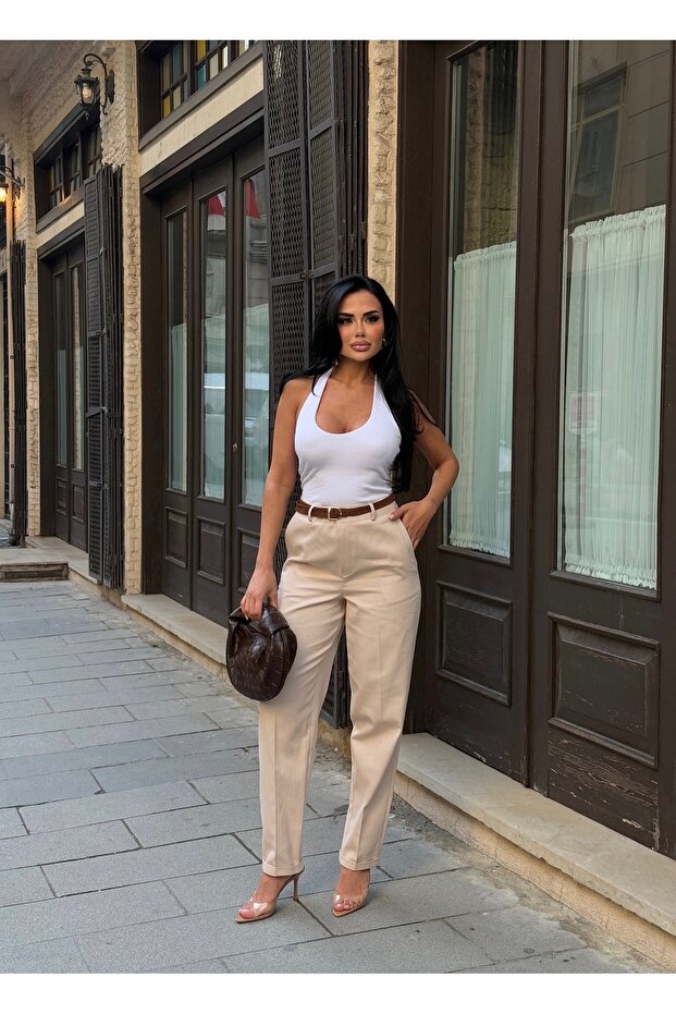 Women's High Waist Double Leg Classic Carrot Pants