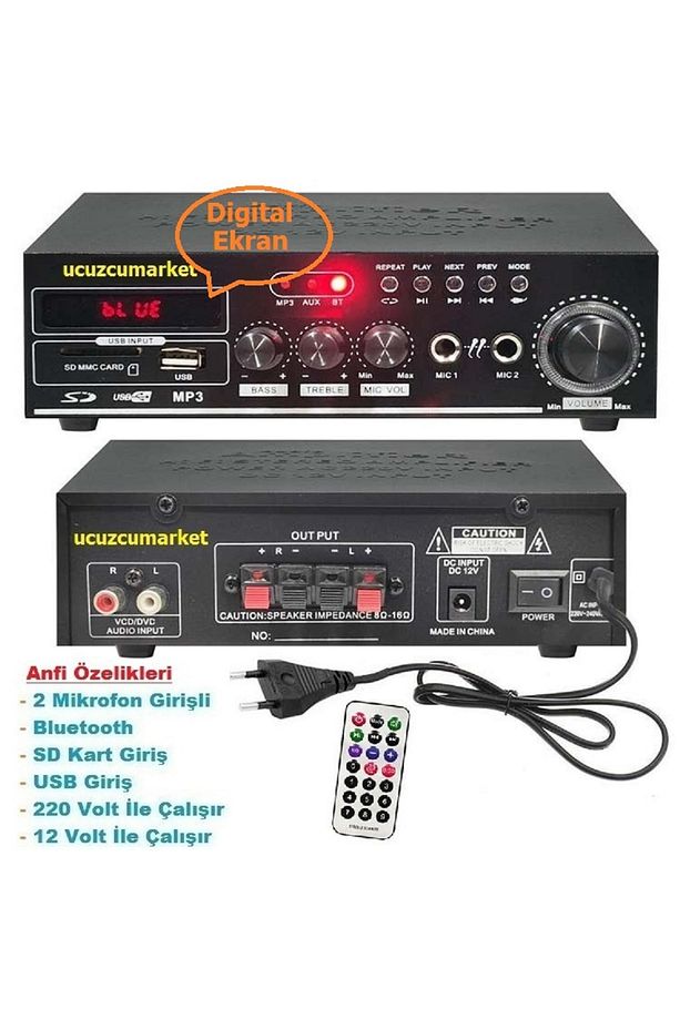 Amfi 110W (Bluetooth USB-SD Kart-Mp3-Çalar-2 mikrofon Giriş-12V/220V) - 1