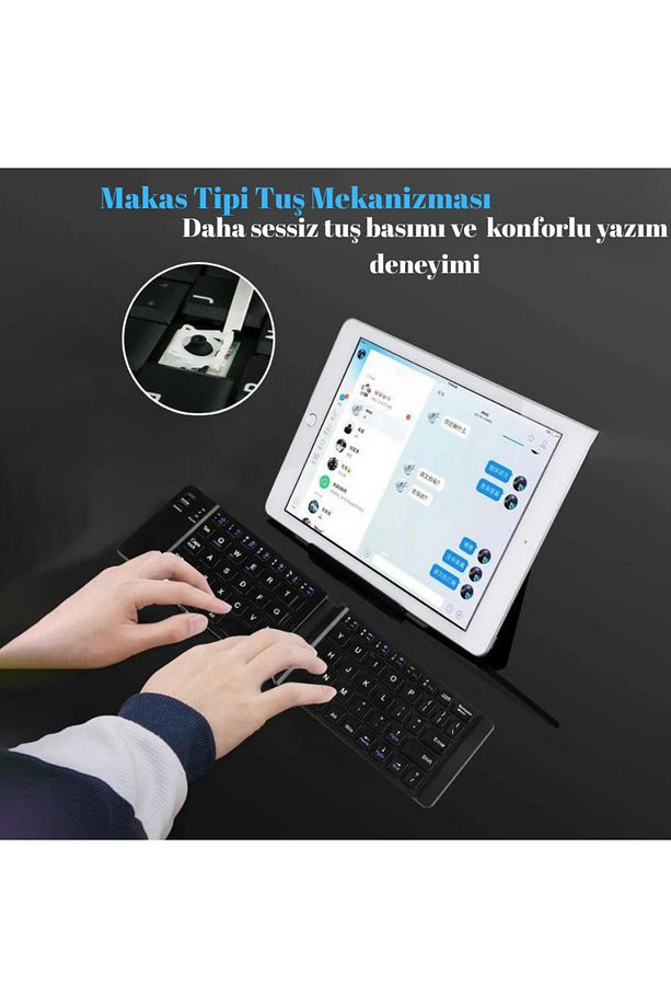 Katlanabilir Mini Bluetooth Klavye Android/iOS/PC Uyumlu Şarjlı Taşınabilir - 5