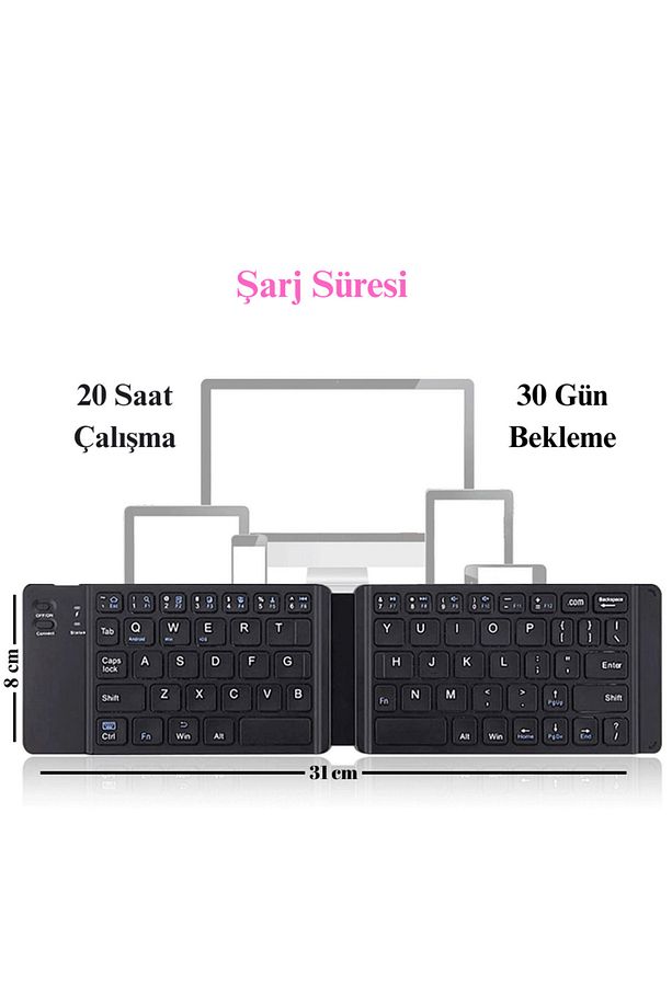 Katlanabilir Mini Bluetooth Klavye Android/iOS/PC Uyumlu Şarjlı Taşınabilir - 7
