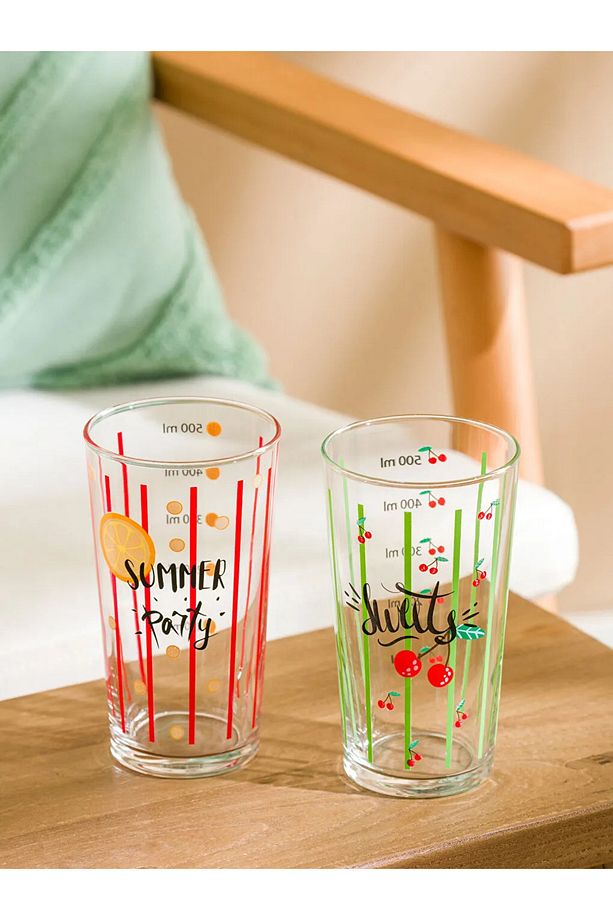 LCW HOME Karişik Baskılı Cam Bardak Seti 2'li 500 ml - 3