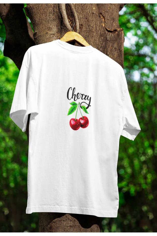 Cherry Printed Unisex Crew Neck Cotton Oversize Short Sleeve T-Shirt