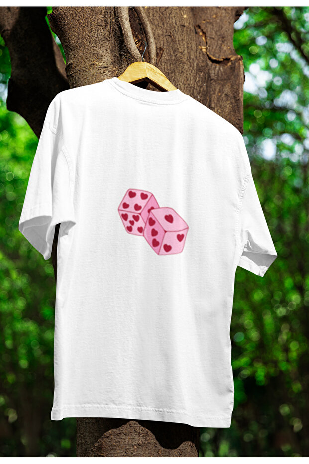 Dice Printed Women's Crew Neck Cotton Oversize Short Sleeve T-Shirt