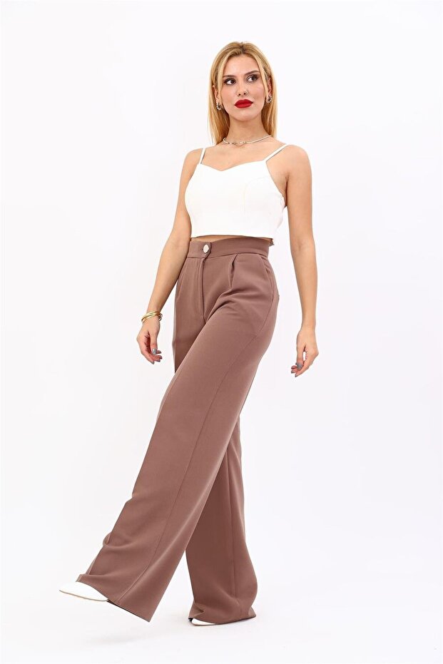 Corsage Belt Palazzo Trousers - Brown - 5017100