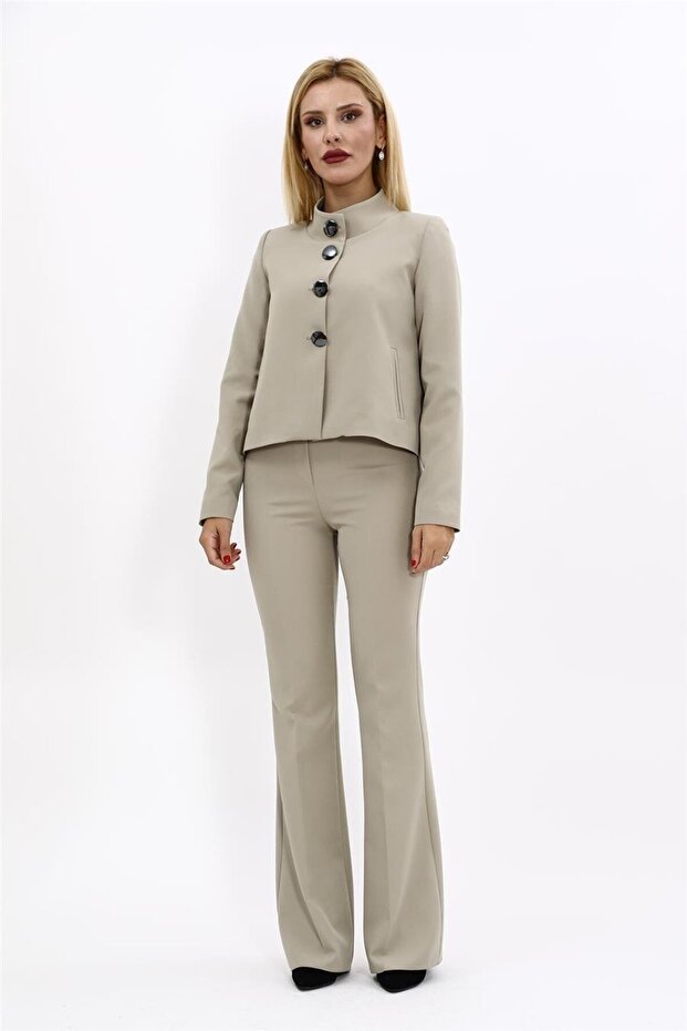 Buttoned Mini Jacket & Flared Trousers Set - Bamboo - 1010530