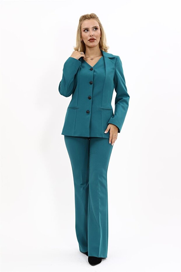 Men's Collared Vest Jacket & Spanish-Cut Trousers - Petrol - 1076530