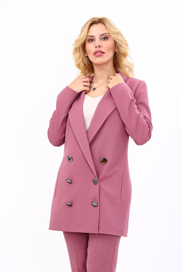 Men's Collar Double Breasted Long Jacket-Rose
