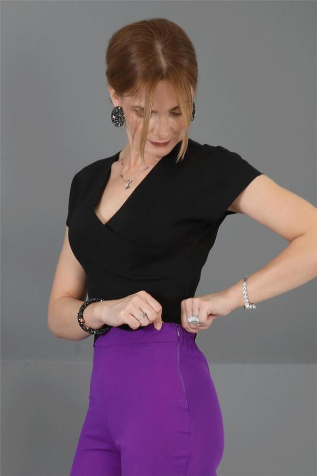 İspanyol Paça Pantolon-Mor - 3