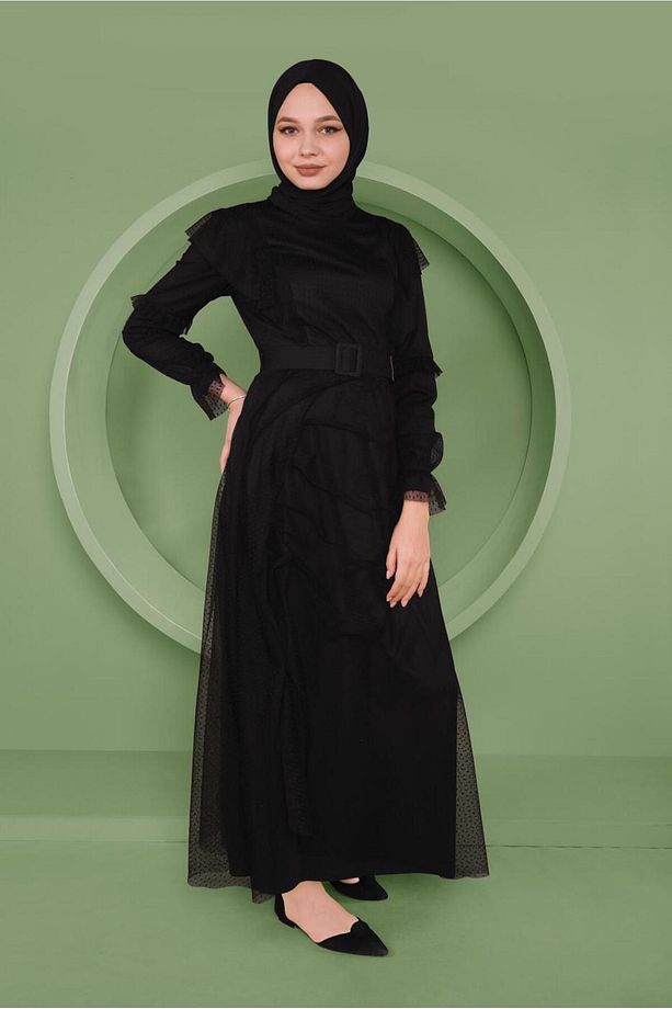 KEMERLİ TÜL ELBİSE 41408 - 2