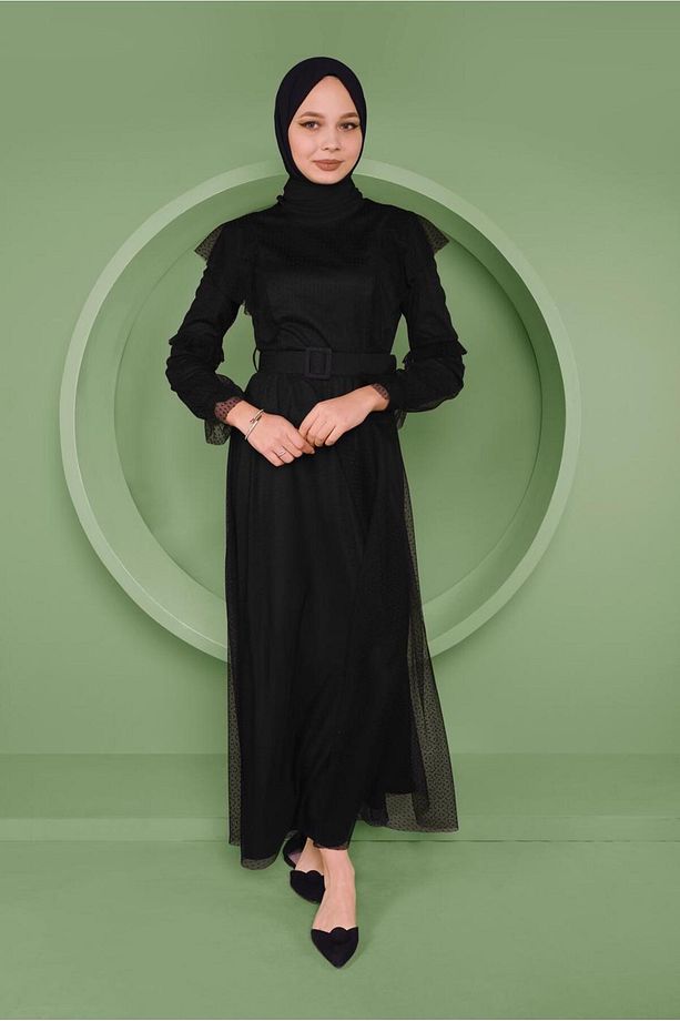 KEMERLİ TÜL ELBİSE 41408 - 3
