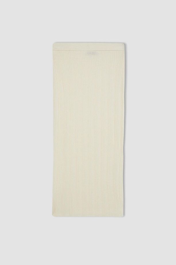 Coool Slim Fit Dar Kesim Basic Düz Yırtmaçlı Triko Midi Etek A2058ax24au - 7