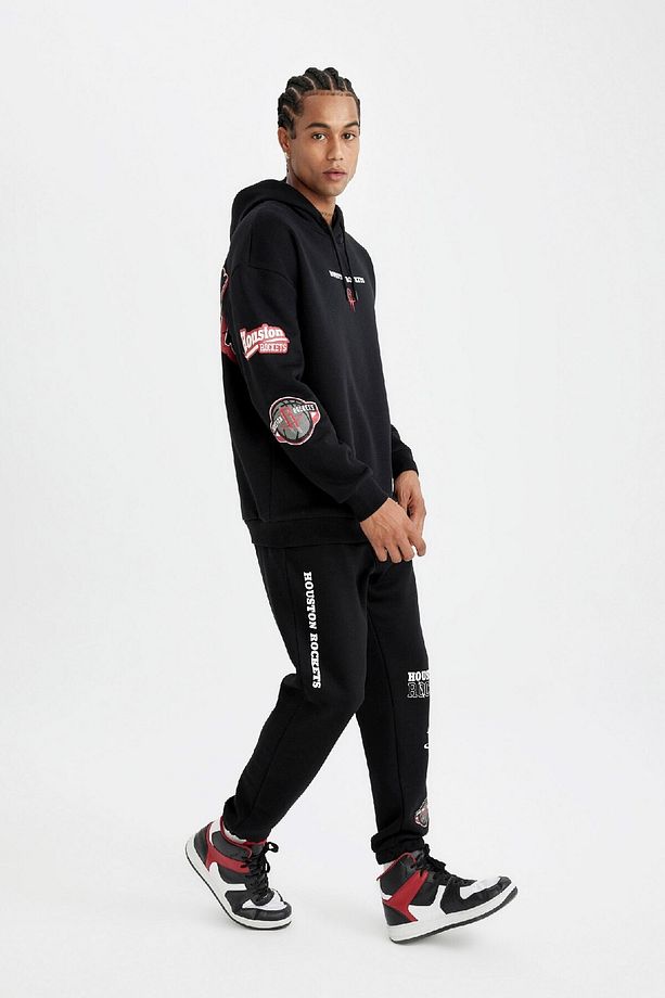 Fit Kalın Jogger Eşofman Altı Nba Houston Rockets Standart Fit Normal Kesim Cepli Düz Paça C - 4