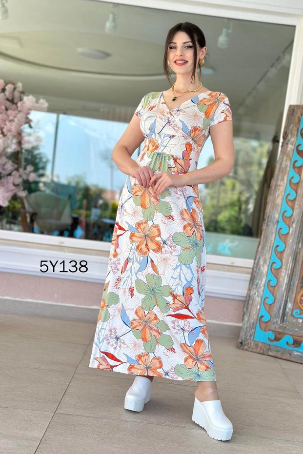 Double-Breasted Collar Waist-Tied Viscose Dress 5Y138