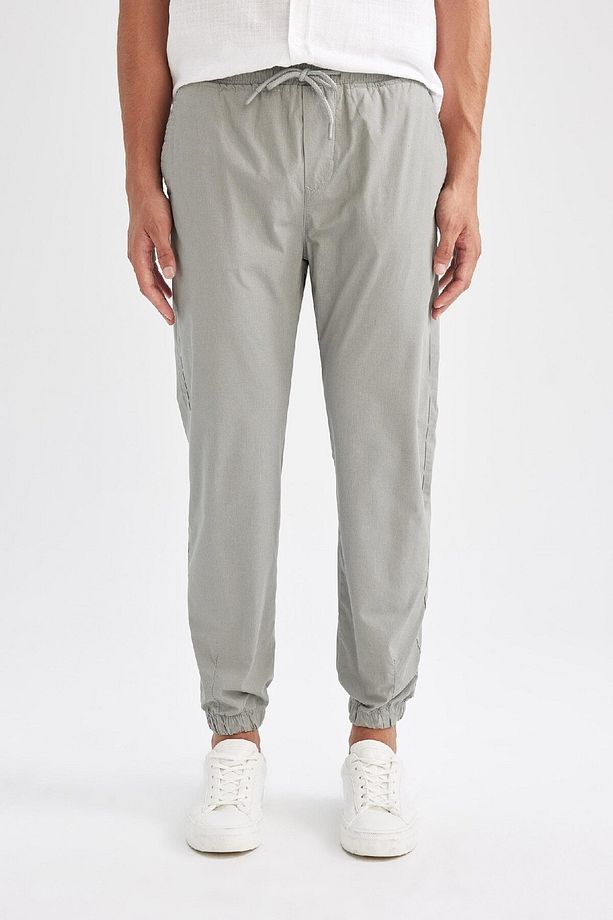 %100 Pamuk Yazlık Jogger Pantolon Basic Düz Beli Bağcıklı Cepli Lastikli Paça D7782ax24au - 1