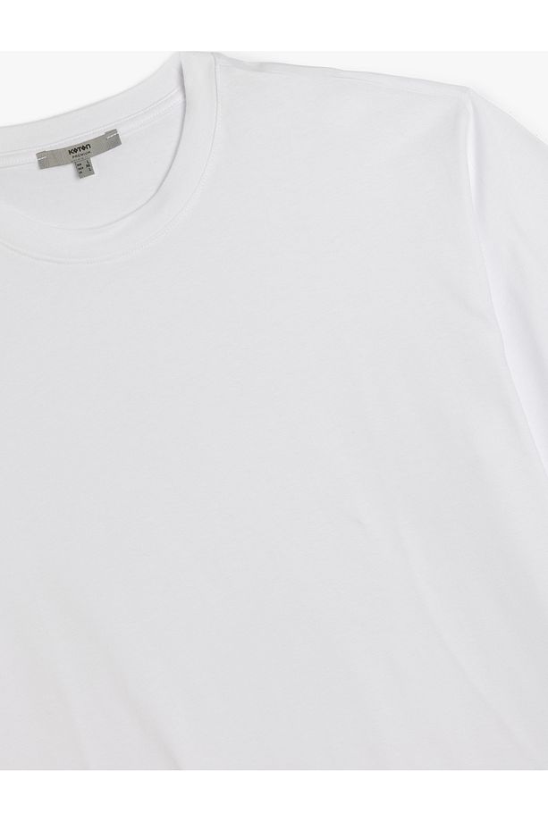 Kısa Kollu Pamuklu Bisiklet Yaka Basic Oversize Tişört - 3