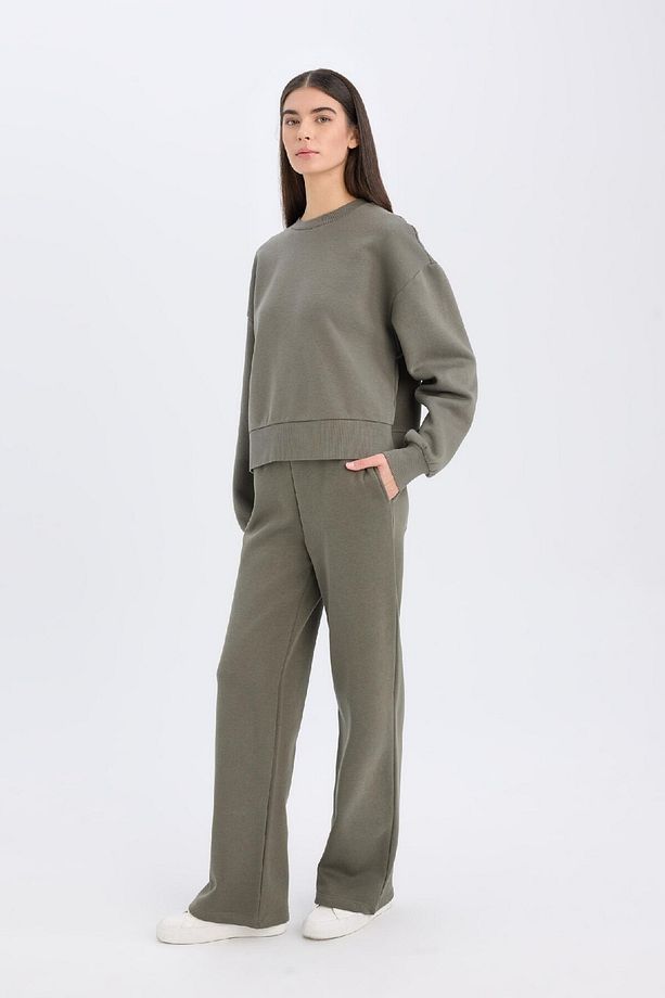 Straight Fit Kalın Eşofman Altı Beli Lastikli Cepli Yüksek Bel Basic Düz B8571ax24wn - 3