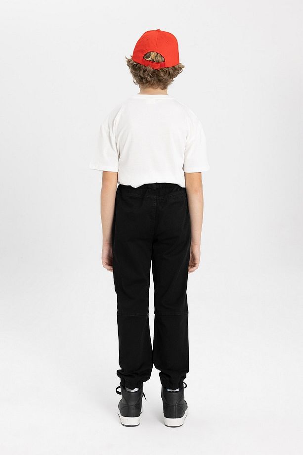Erkek Çocuk Beli Bağcıklı Lastikli Paça Cepli Siyah Basic Düz Jogger Gabardin Pantolon B5915a824sm - 6