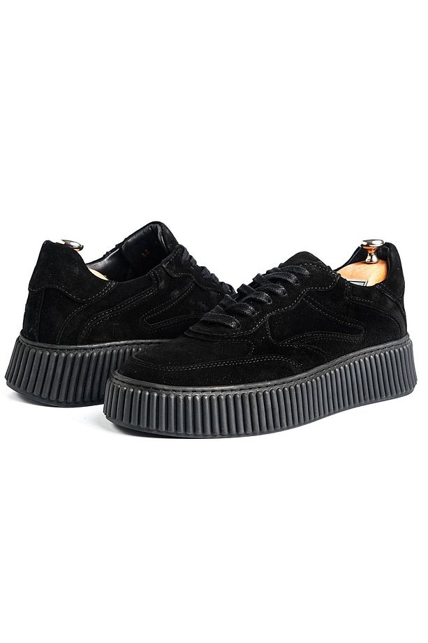 Pgup Model Hakiki Deri El Yapımı Erkek Siyah Süet Sneaker Ayakkabı - 4