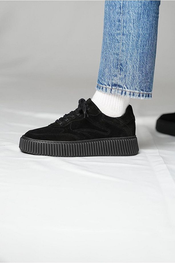 Pgup Model Hakiki Deri El Yapımı Erkek Siyah Süet Sneaker Ayakkabı - 5