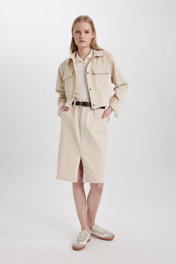 Kalem Normal Bel Yırtmaçlı Gabardin Midi Etek C2588ax24sp - 3