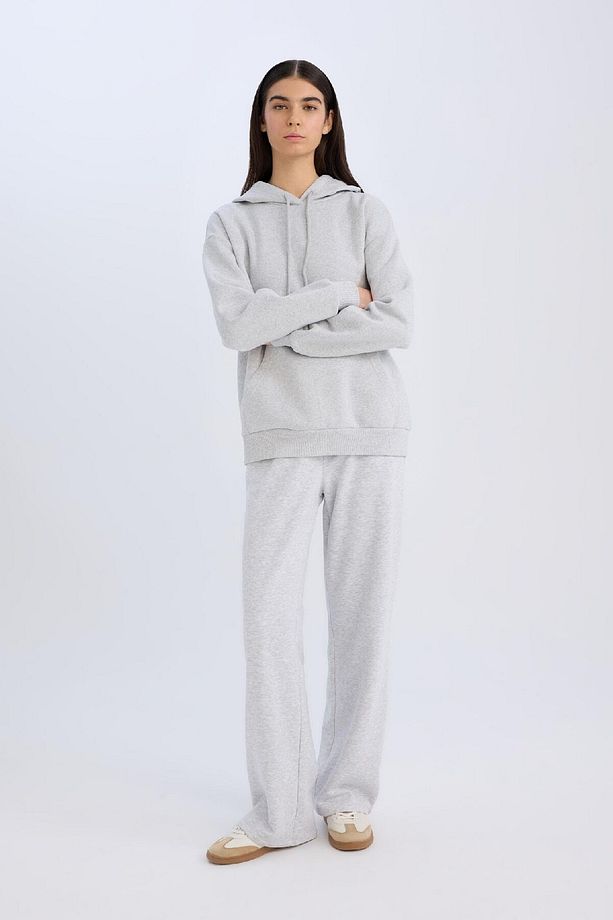 Straight Fit Kalın Eşofman Altı Beli Lastikli Cepli Yüksek Bel Basic Düz B8571ax24wn - 3