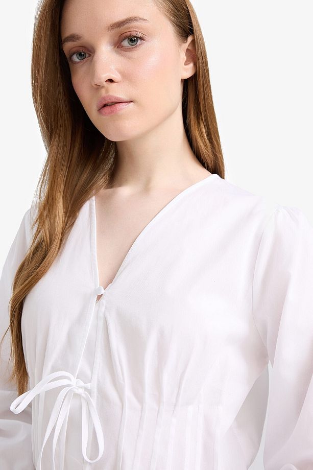 Regular Fit V Yaka Poplin Uzun Kollu Tesettürt Bluz Tunik F2720ax25sm - 8