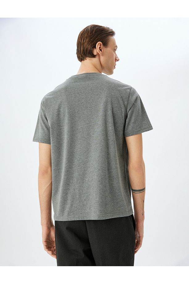 Kısa Kollu Bisiklet Yaka Regular Fit Pamuk Karışımlı Basic Tişört - 4