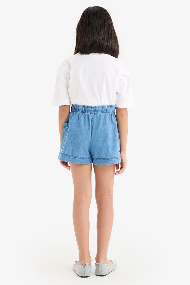 Kız Çocuk Beli Lastikli Cepli Jean Şort B6574a825sm - 6