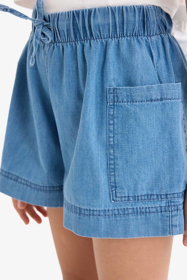 Kız Çocuk Beli Lastikli Cepli Jean Şort B6574a825sm - 5