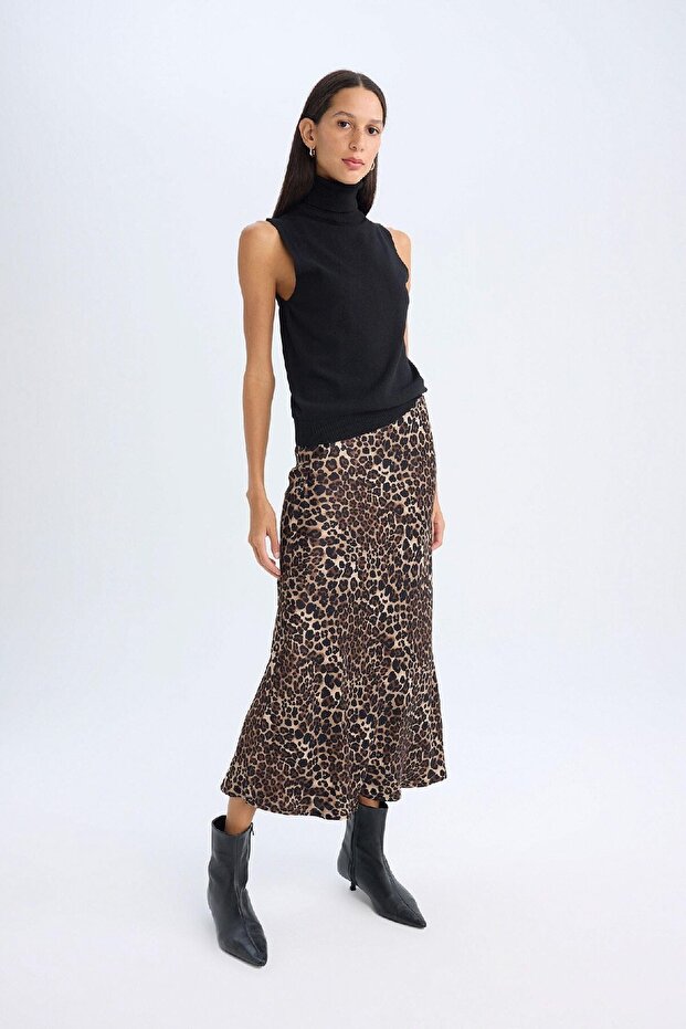 A-Line Leopard Print Regular Waist Satin Midi Skirt D7648Ax24Au - 4
