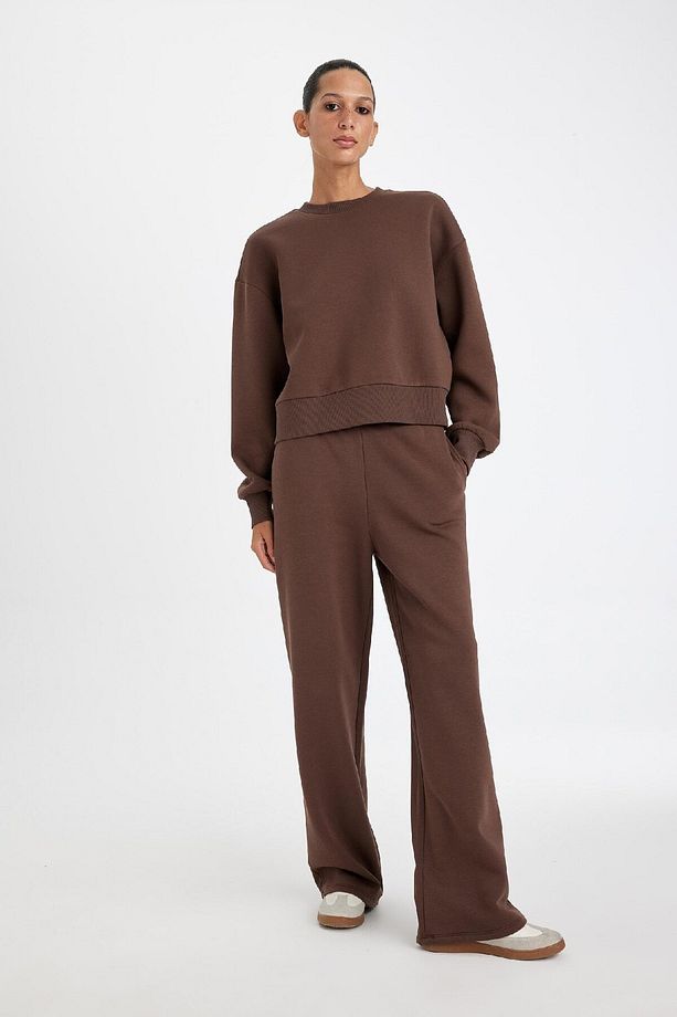Straight Fit Kalın Kışılık Eşofman Altı Beli Lastikli Cepli Yüksek Bel Basic Düz B8571ax24wn - 2