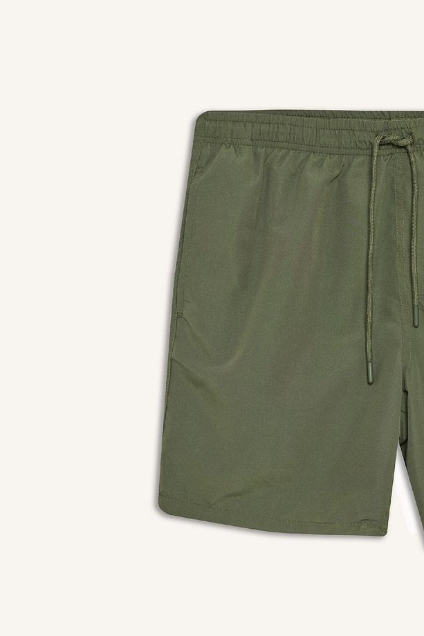 Regular Fit Kısa Boy Cepli File Astarlı Beli Bağcıklı Düz Hafif Kumaş Deniz Şortu E5133axns - 5