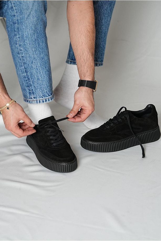 Pgup Model Hakiki Deri El Yapımı Erkek Siyah Süet Sneaker Ayakkabı - 7