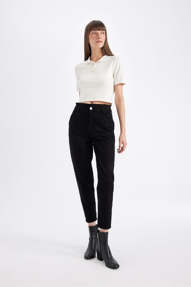 Paperbag Gabardin Kumaş Pantolon Yüksek Bel Cepli Basic Düz Standart Paça S2790az24wn - 4