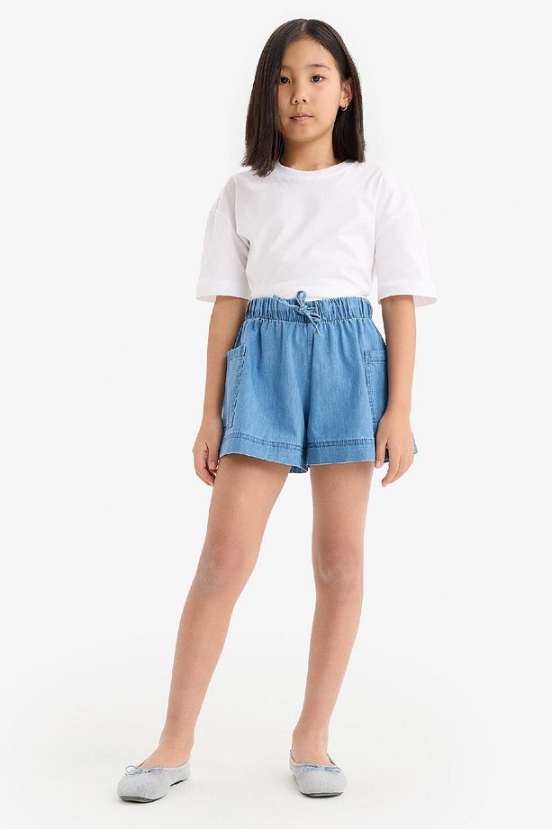 Kız Çocuk Beli Lastikli Cepli Jean Şort B6574a825sm - 2