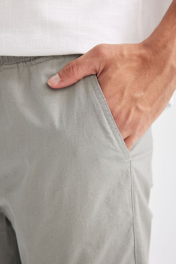 %100 Pamuk Yazlık Jogger Pantolon Basic Düz Beli Bağcıklı Cepli Lastikli Paça D7782ax24au - 5