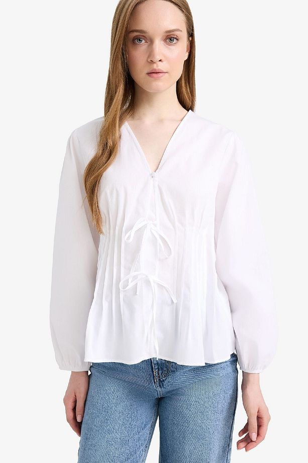 Regular Fit V Yaka Poplin Uzun Kollu Tesettürt Bluz Tunik F2720ax25sm - 7