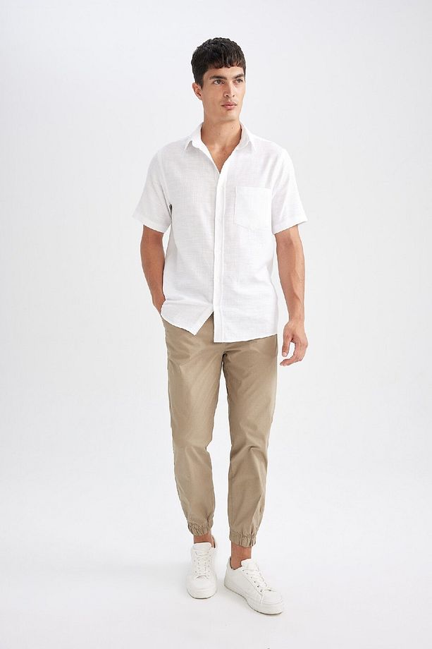 %100 Pamuk Yazlık Jogger Pantolon Basic Düz Beli Bağcıklı Cepli Lastikli Paça D7782ax24au - 2