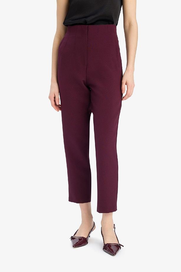 Carrot Fit Crop Klasik Kumaş Pantolon Fermuarlı Yüksek Bel Basic Düz Dar Paça C2466ax25sp - 1