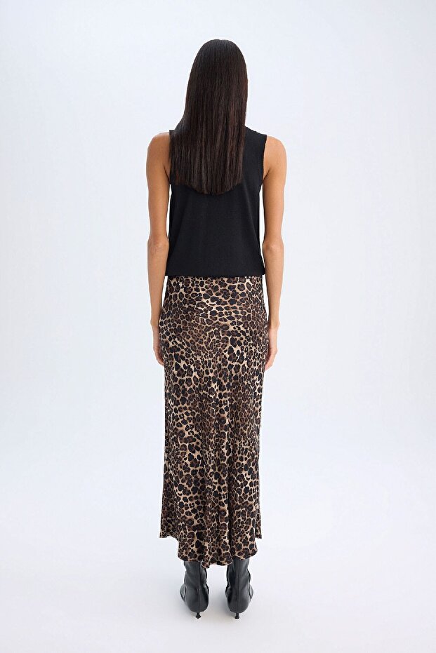 A-Line Leopard Print Regular Waist Satin Midi Skirt D7648Ax24Au - 6