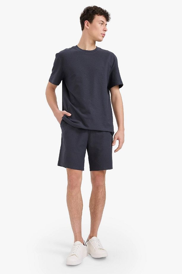 %100 Pamuk Relax Fit Twill Dokulu Cepli Şort E2590ax25sm - 4