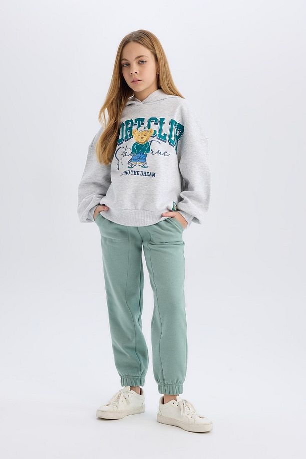 Kız Çocuk Beli Paçası Lastikli Cepli Basic Düz Kalın Jogger Eşofman Altı D3840A824WN - 4