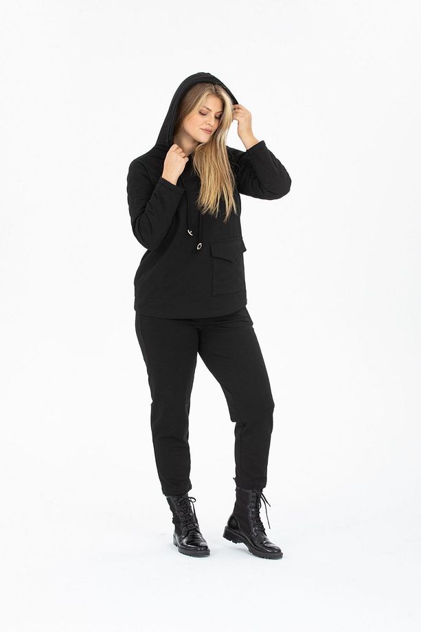 Kadın Kol Kapitone Detaylı Tek Cepli Siyah Sweatshirt - 5
