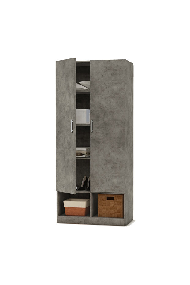Modern 2 Door Wardrobe with Multiple Shelves