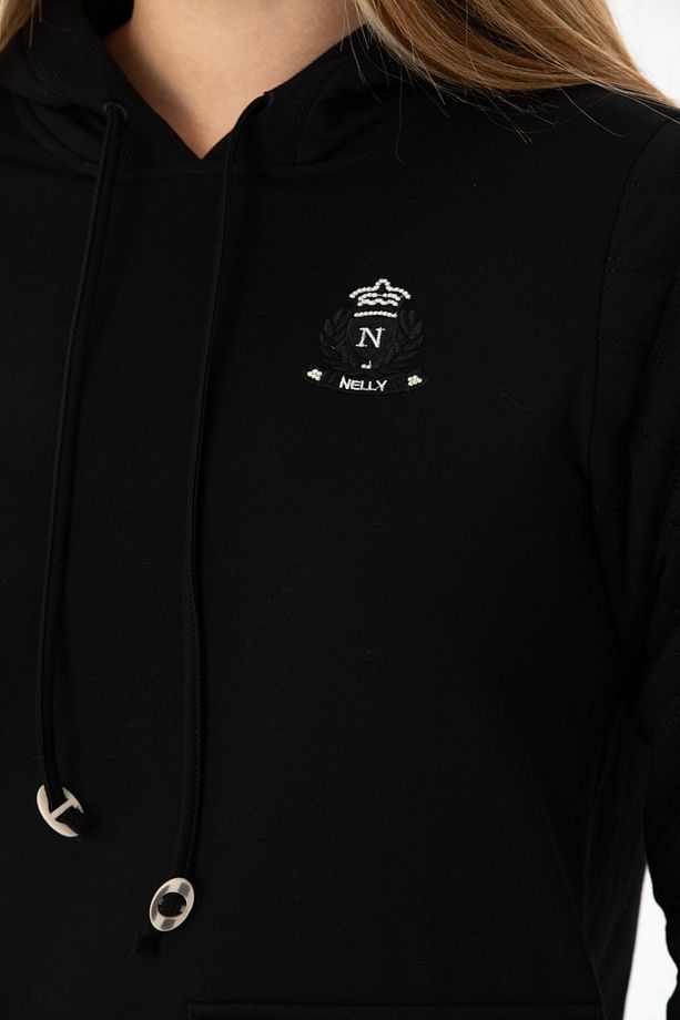 Kadın Kol Kapitone Detaylı Tek Cepli Siyah Sweatshirt - 3
