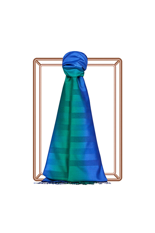 Cobalt Blue Emerald Mono Shutter Gradient Silk Shawl