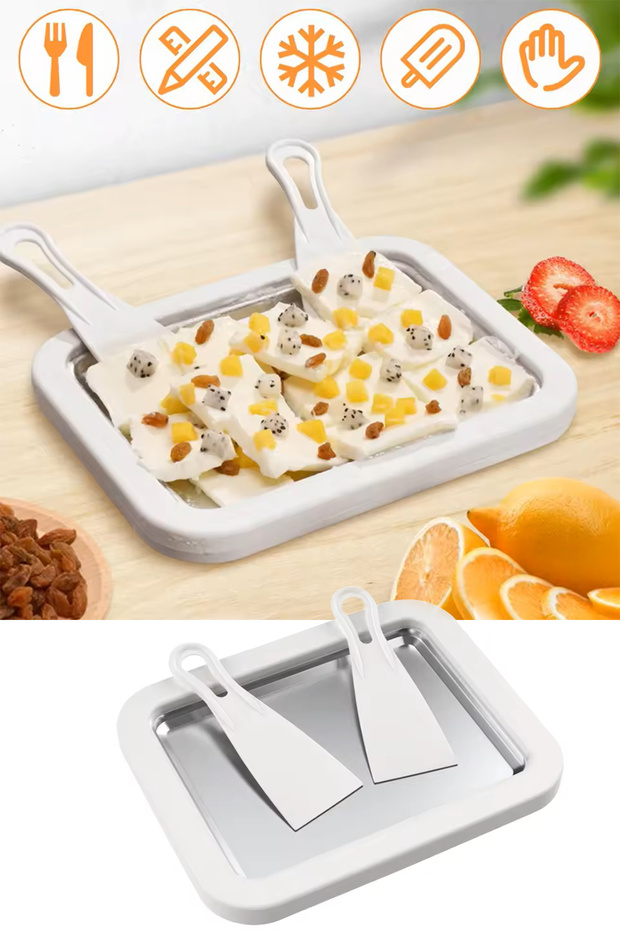 Household Korean Style Roll Ice Cream Pan with Spatula Yogurt Ice Cream Bowl Plate Ice Cream Making Apparatus