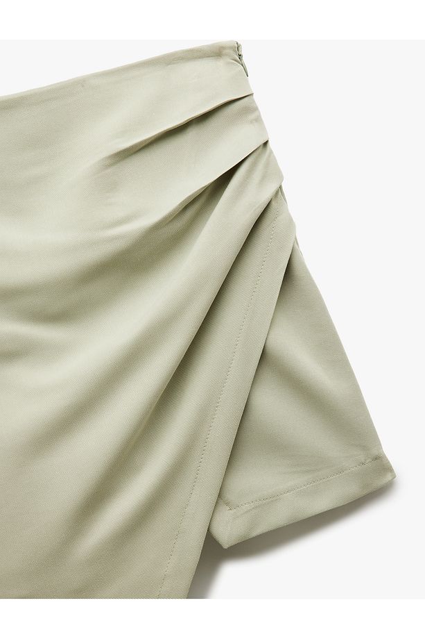 Modal Kumaş Drape Detaylı Kruvaze Mini Şort Etek - 5